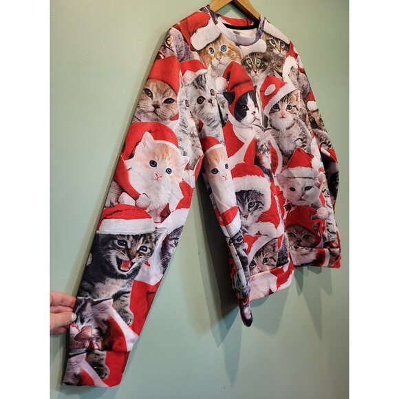 Unisex Christmas Cat Crew Neck Pullover Top Sz L - Picture 2 of 6